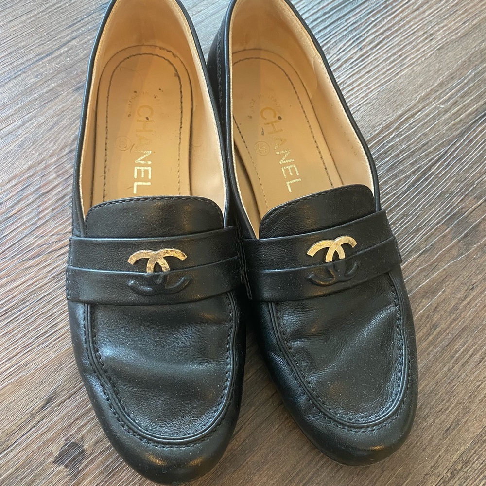 CHANEL loafers flats black lambskin Size 36 1/2